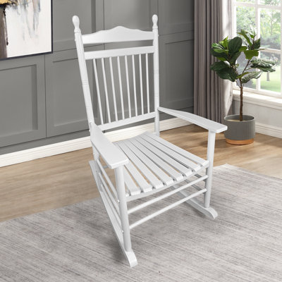 Chaise berçante balcon en blanc - bois franc massif, assise et accoudoirs larges et confortables, dossier solide, assemblage facile requis, limite de poids de 280 lb pour adulte pour les espaces extérieurs sur le porche, bois franc