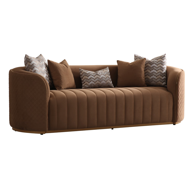 Ariana 83'' Velvet Round Arm Loveseat, 31" H x 97" W x 35" D, Caramel