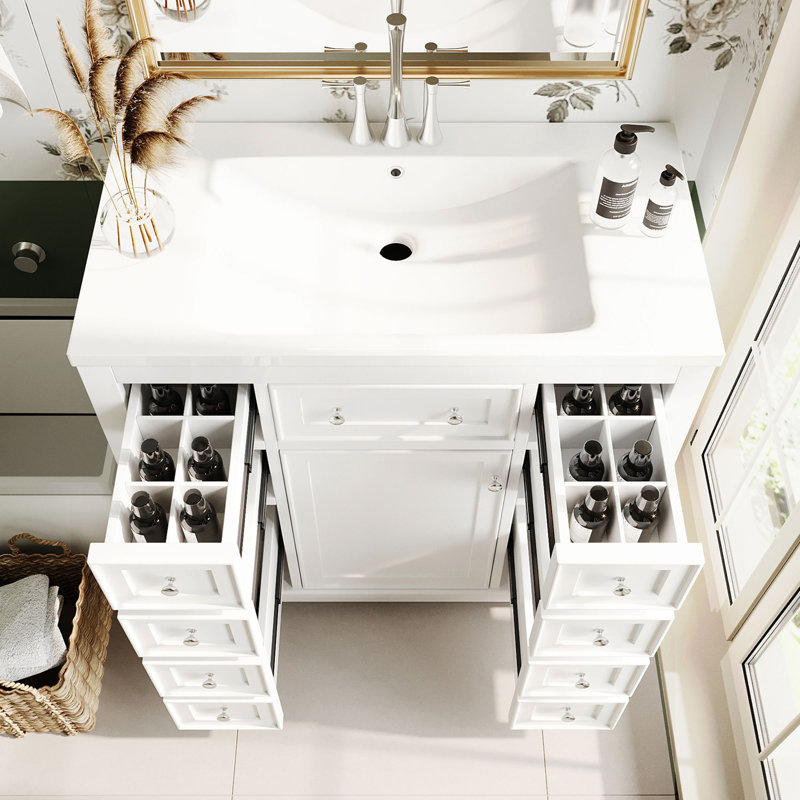 Meuble-lavabo Hammond de 36 po avec une armoire et six tiroirs, Blanc