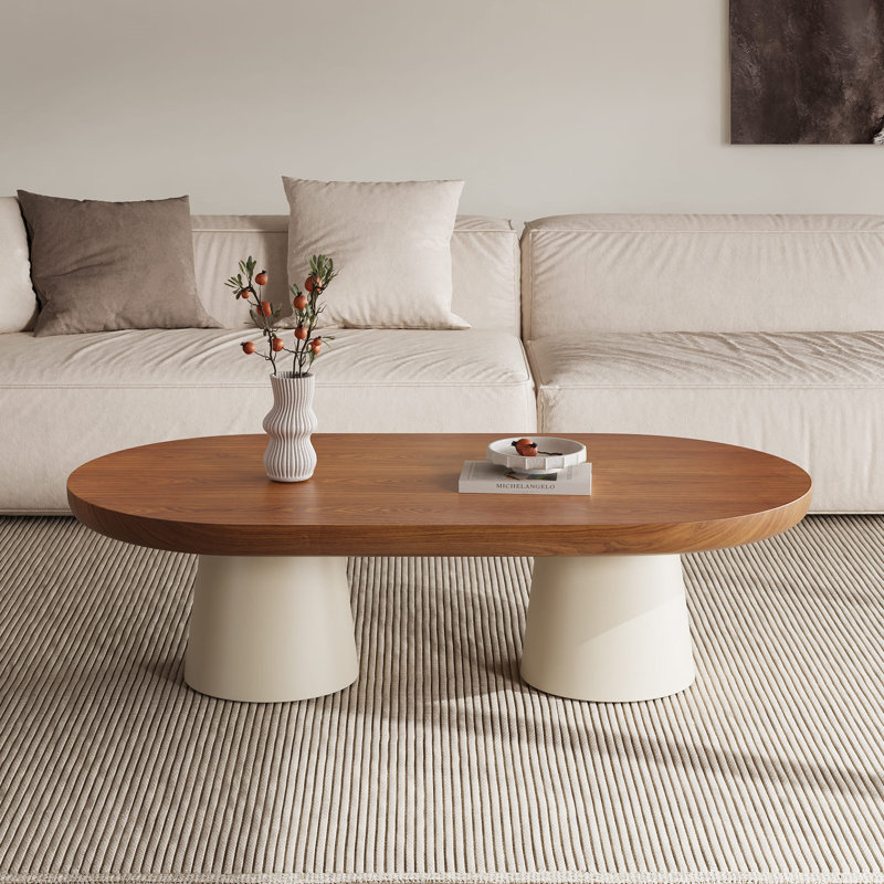 51.18" Modern Oval Coffee Table Living Room Coffee Table Accent Table With Dual-Tone Design And Sturdy Base