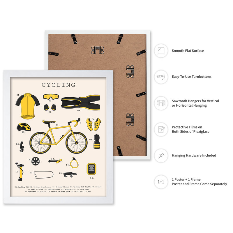 Les indispensables du vélo, Poster, White Framed, 11"H x 14"W