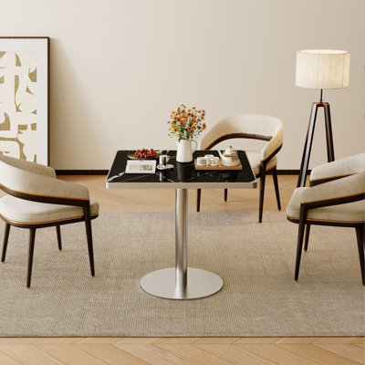Table carrée bistro moderne tulipe 31,5 pouces avec plateau en faux marbre, facile à assembler, structure en métal robuste