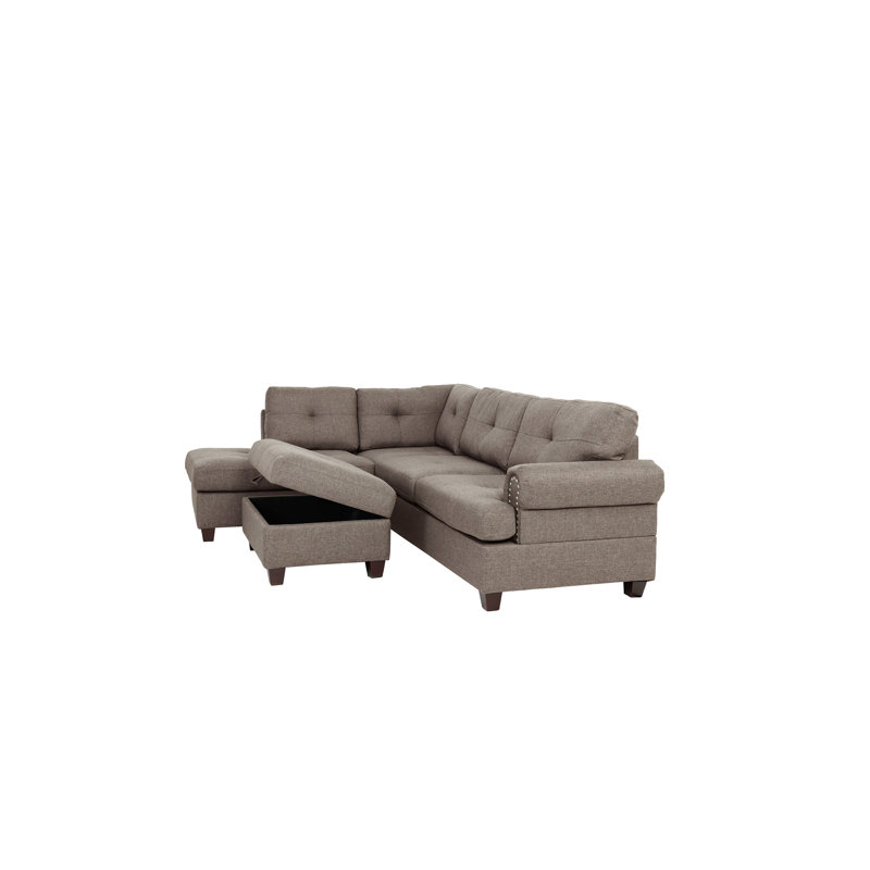 Canapé modulaire contemporain 3 pièces Mocha Dorris, Tissu moka, Orienté à droite