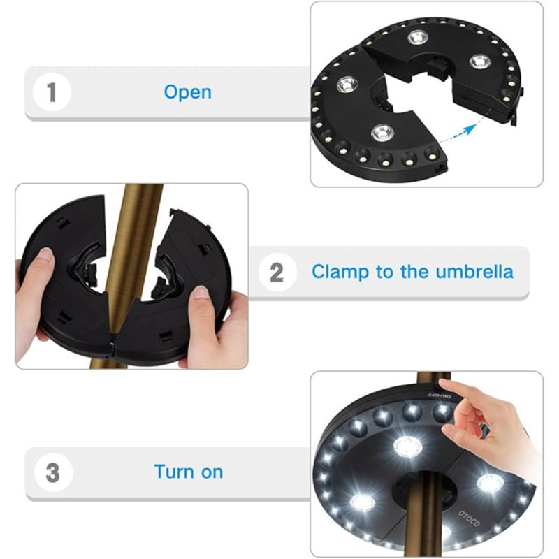 led lights for patio umbrella poles Outdoor Lights, 1000 Lumens 15W Warm White LED, Waterproof with Dimmable Timer l Umbrella Pole Light Patio Umbrella Decor Lighting This umbrella light features 28 LED lights which are bright enough and energy saving Treasure Garden Vega L Umbrella