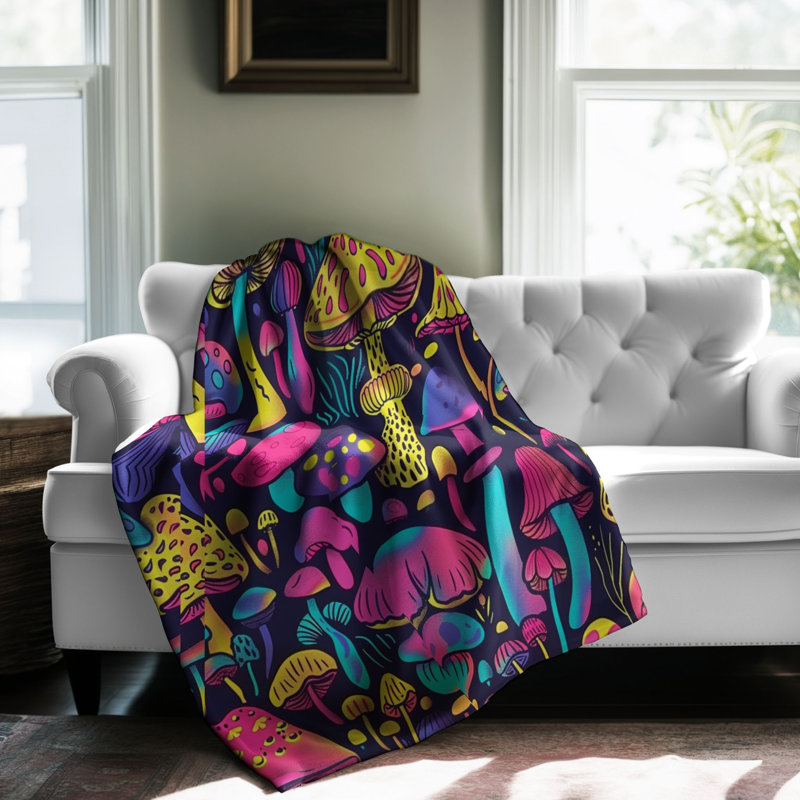 Motif de balise maritime - 1 pièce Sherpa Premium, L 50 po x L 60 po, Motifs de champignons Groovy
