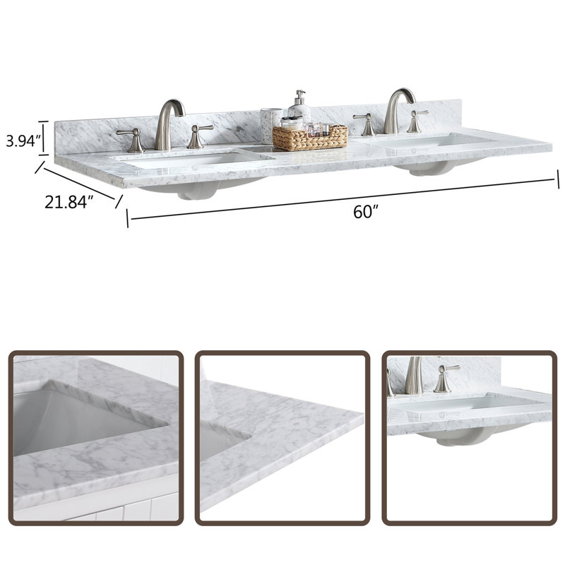 Dessus de meuble-lavabo en pierre 60 po avec trous de robinet d'évier