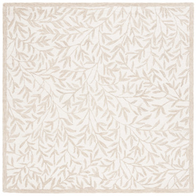 Tapis floral en laine / coton touffeté à la main Jaci ivoire / beige