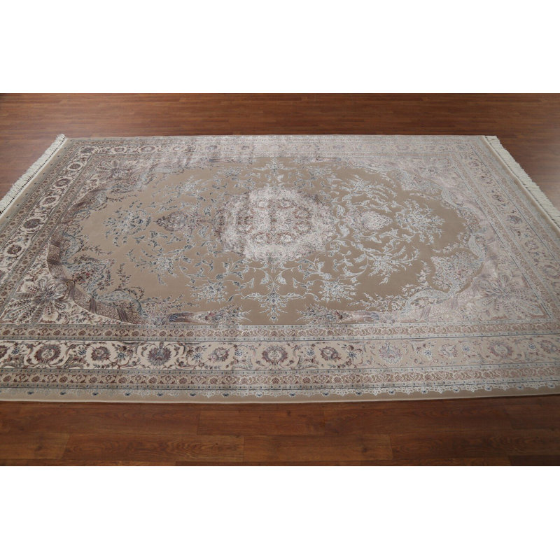 Tapis de salon traditionnel en soie à motif floral 6 x 9
