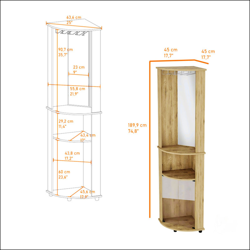 Bar de coin 2 portes 2 tablettes