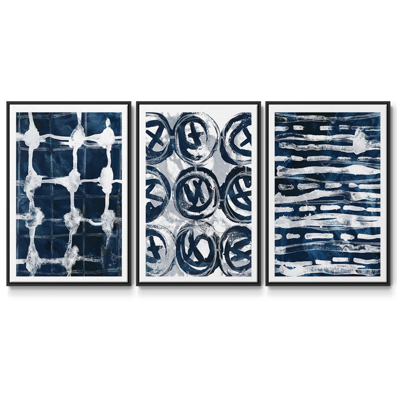 «Indigo Memory I», ensemble de 3 toiles encadrées, Noir, H 40 po x l 78 po