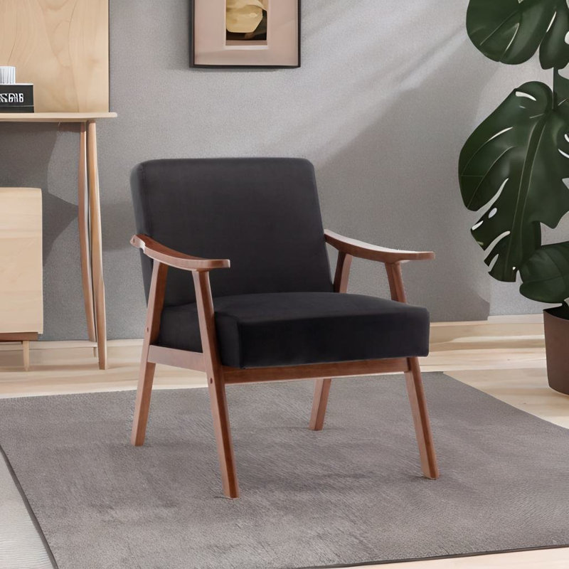 Chaise d'appoint avec structure en bois massif, Velours noir