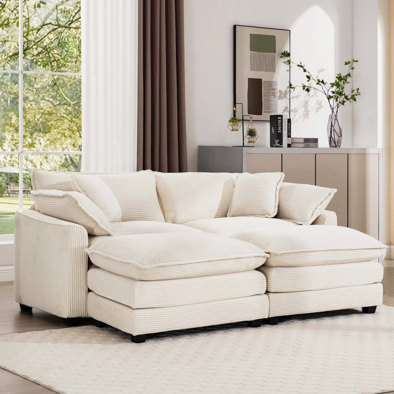 Canapé Helmich, Velours côtelé beige