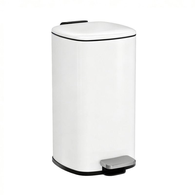 2.4 Gallon Step Trash Can with Soft-Close Lid & Removable Inner Bucket – Stainless Steel Kitchen, Bathroom, Office Garbage Bin – White