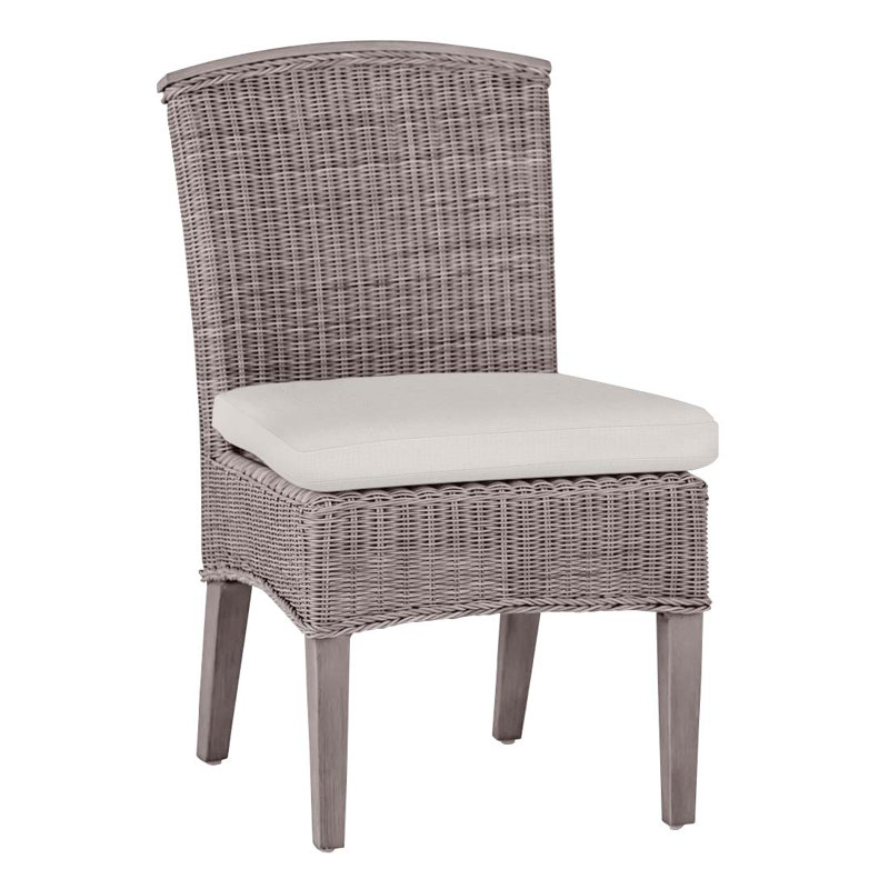 Astoria Patio Dining Side Chair with Cushions, Oyster, No Welt, Indigo Velvet