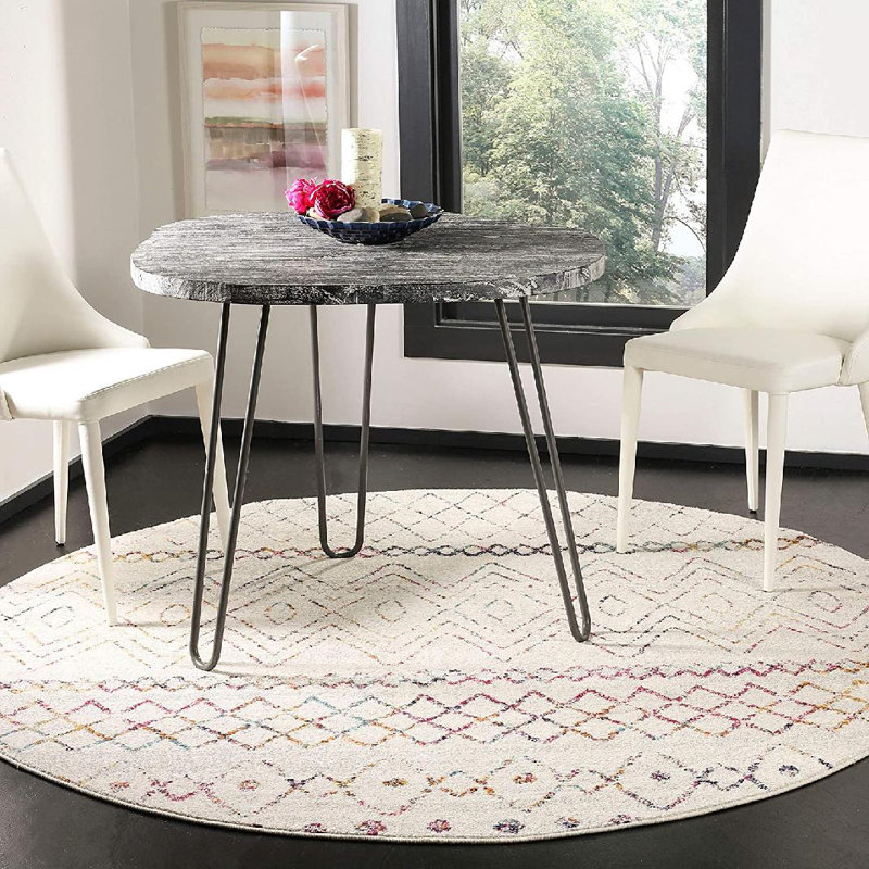 Christa Geometric Power Loom Ivory/Fuchsia Rug, Round 6'7"