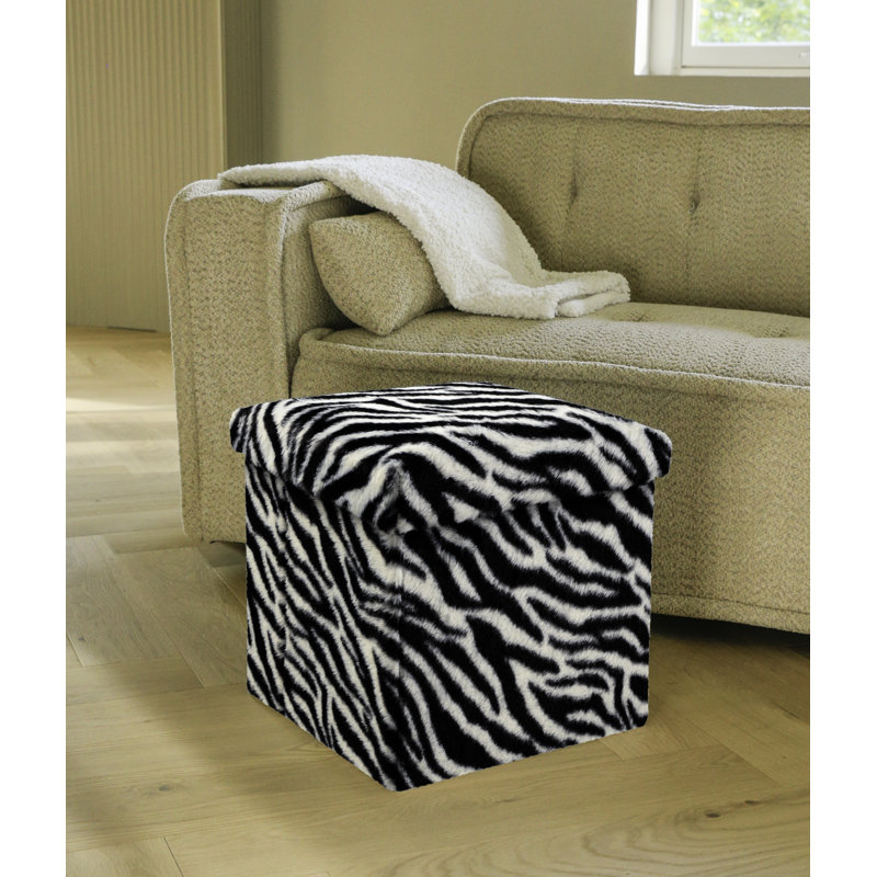 Go-Poufs Knock-Down Medium Cube Faux Fur Storage Ottoman |15"x15"x15", Zebra