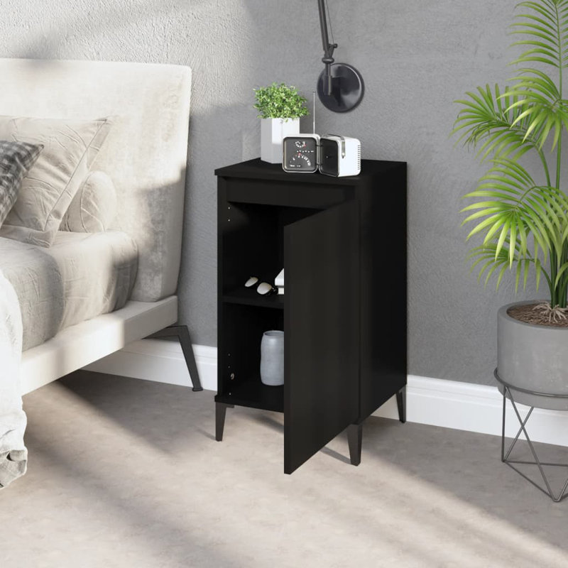 Mullinville 40cm W Solid Wood Bedside Table, Black, Beige