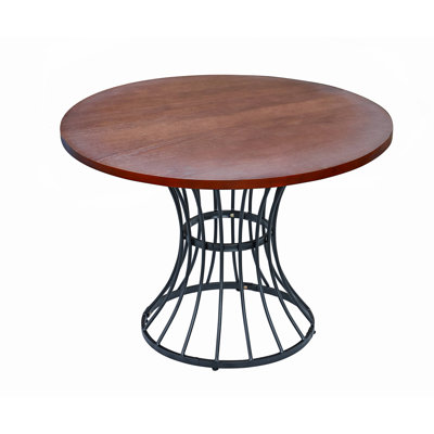 Table de salle à manger de 42 pouces en placage de chêne avec des motifs de grain et une base en fer stable, idéale pour les décors modernes à surface grattée avec pieds noirs mats, cuisines ouvertes idéales