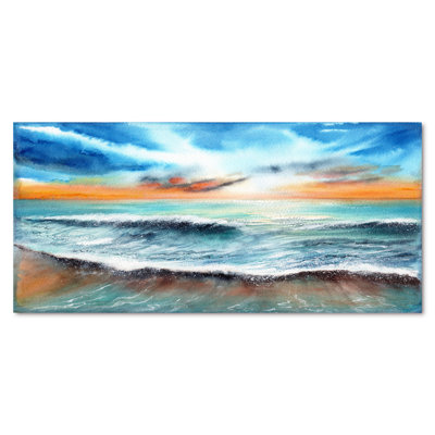 Coucher de soleil sur la mer avec un ciel bleu et orange - reproduction sur toile