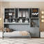 Lit escamotable simple simple avec placard, tiroirs et bureau - gris