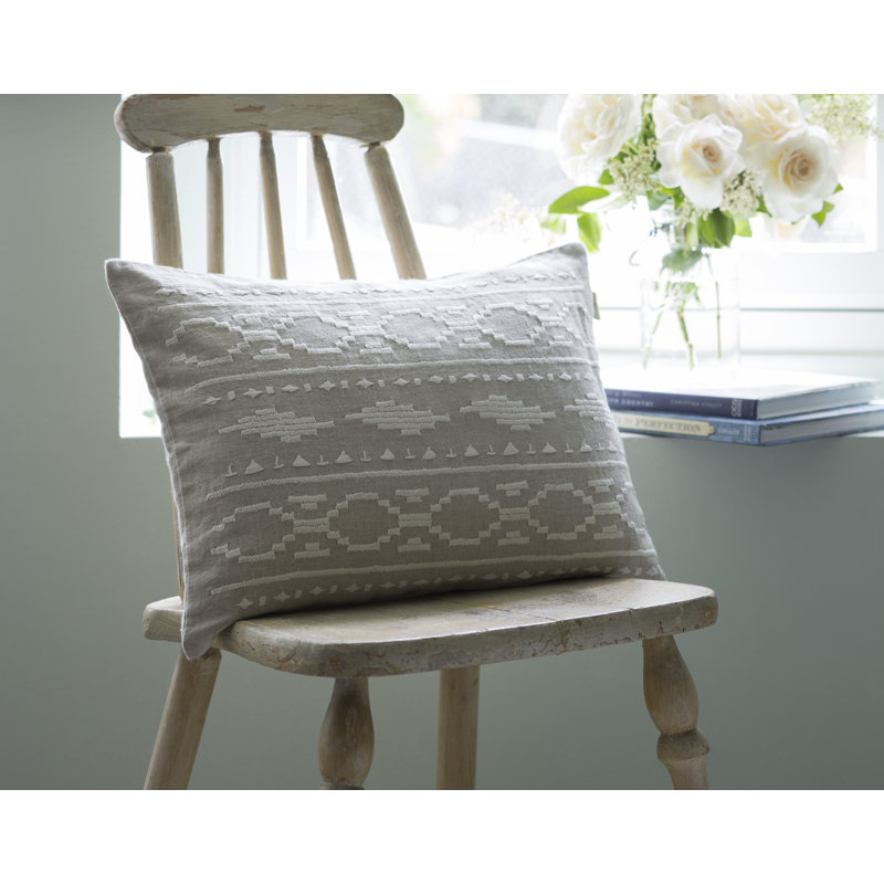 Britten Embroidered Linen Lumbar Pillow, Natural