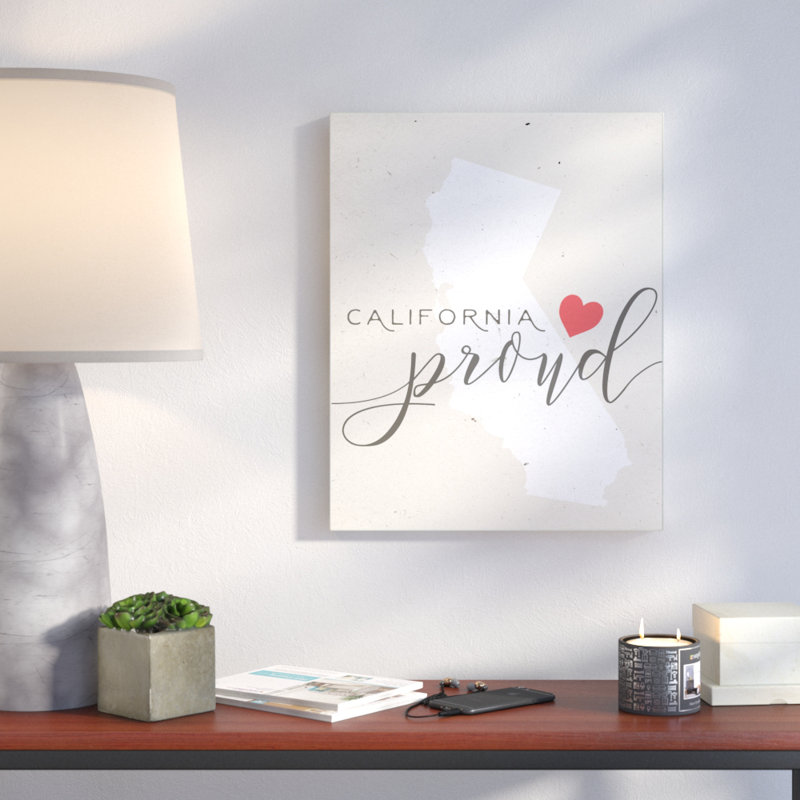 «California Proud with Heart» par Daphne Polselli, reproduction d'art textuel, H 20 po x l 16 po x 1,5 po, Toile tendue