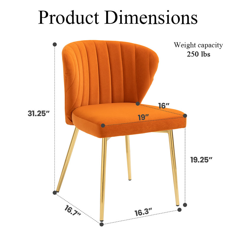 4 Piece Modern Tufted Velvet Wingback Side Chair with Metal Legs, Orange
