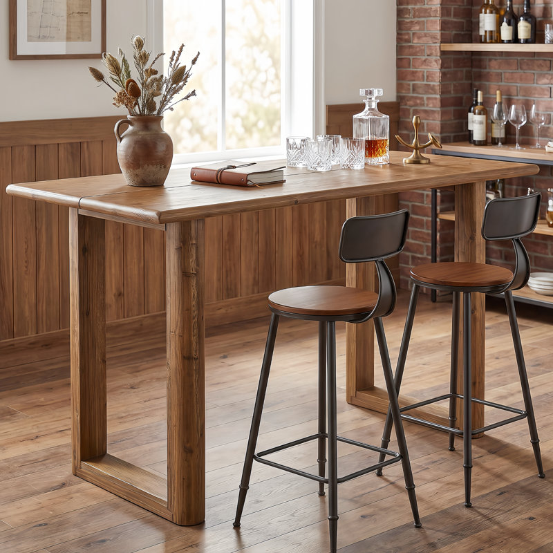 Table de bar en bois massif de 63 po de hauteur comptoir, table de pub rectangulaire moderne avec pieds en forme de U, îlot de cuisine rustique pour bar et salle à manger