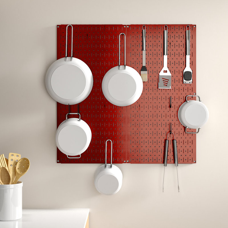 Metal Rectangle Wall Mounted Pot Rack, Red / Blue