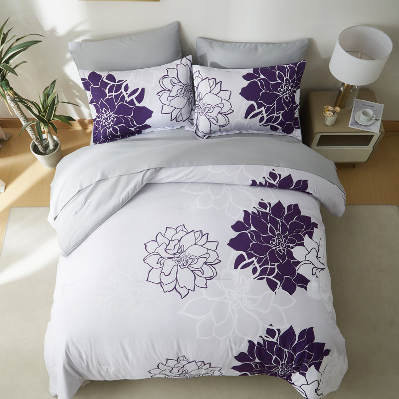King Size Comforter Set,Purple Floral Bedding Sets 7 Pieces Bed in a Bag with Sheets, Pillowcases & Shams, Purple