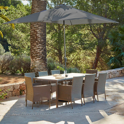 Renfoe 8 - Person Wicker Patio Dining Set with Rectangular Table , Cushions Included