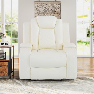 Power Recliner Sofa Chair W/ Storage and USB for Living Room,Leather, White