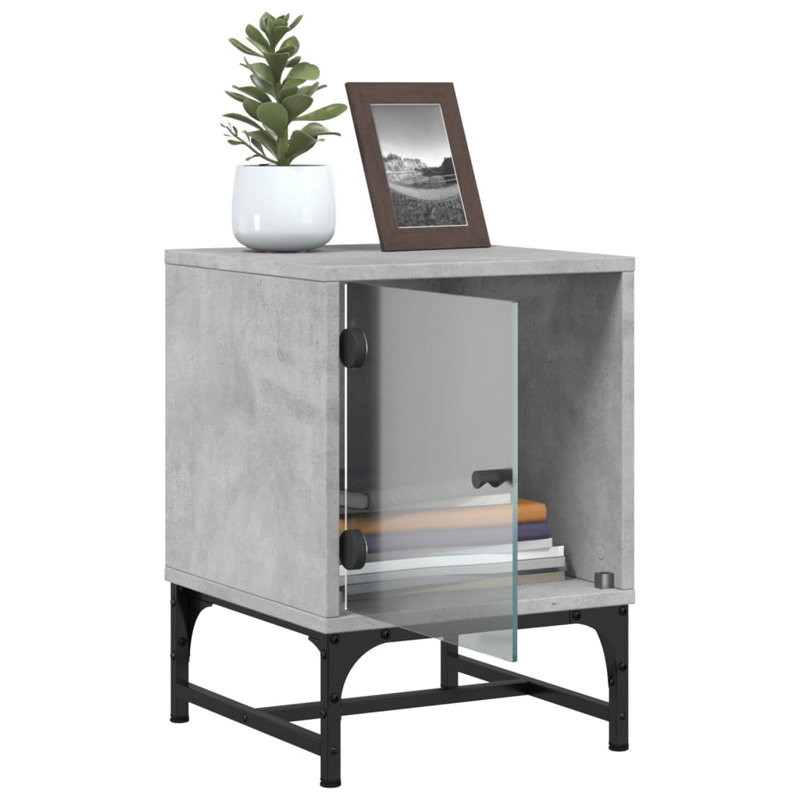 Genagra 35cm W Steel Bedside Table, Concrete Grey, Set of 2