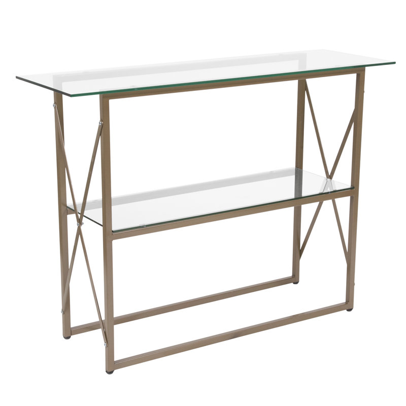 Heins Glass Console Table with Criss Cross Matte Gold Frame - Occasional Table