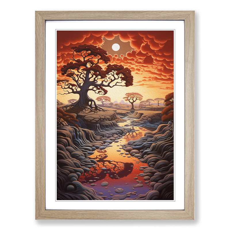 Landscape Tachisme No.2 - Single Picture Frame Print on Wood, Oak Framed, 64cm H x 46cm W x 2cm D