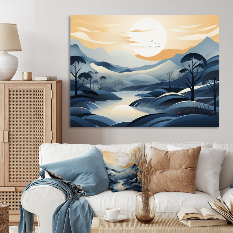 Paysage bleu-gris, Toile tendue, H 24 po x l 32 po x P 1 po