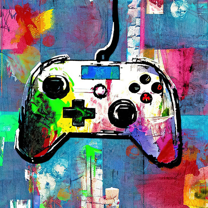 Peinture de jeu vidéo 132 par Stephen Chambers - peinture sur toile tendue, H 15 po x l 15 po x P 1,5 po