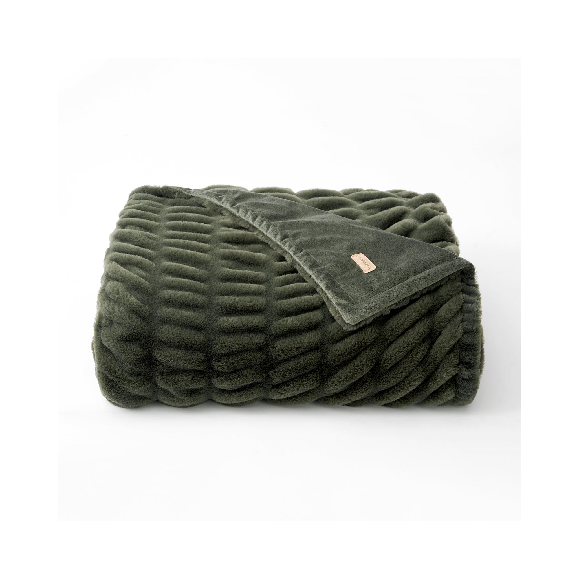 Ruched Bubble Faux Fur Throw Blanket, 50" W x 60" L, Loden Green