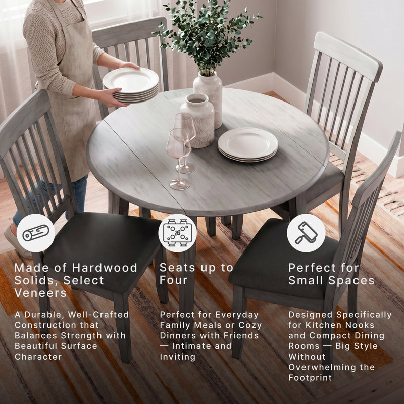 Extendable Round Solid Wood Base Dining Table, Gray, Gray