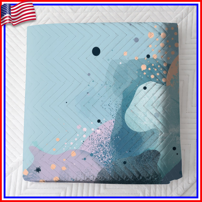 Couvre-lit matelassé bleu abstrait Splash toutes tailles, Grand lit