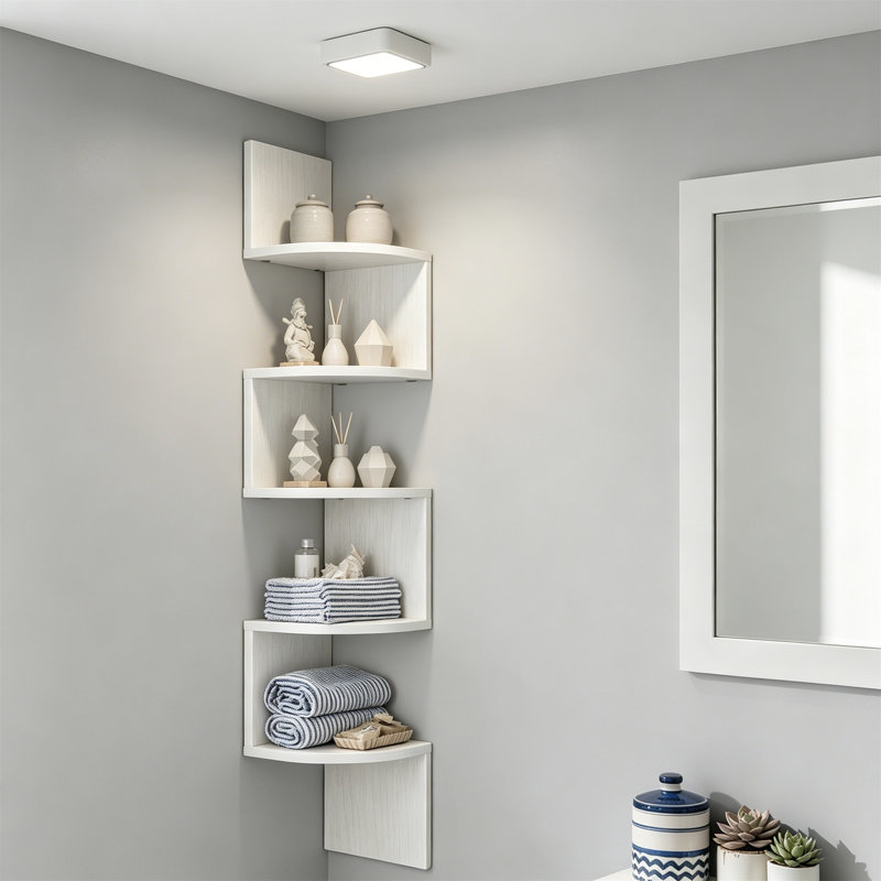 Corner Shelf Wall Mounted, Set of 2 Floating Corner Shelves 5 Tier for Living Room Bedroom Bathroom Home Office, White
