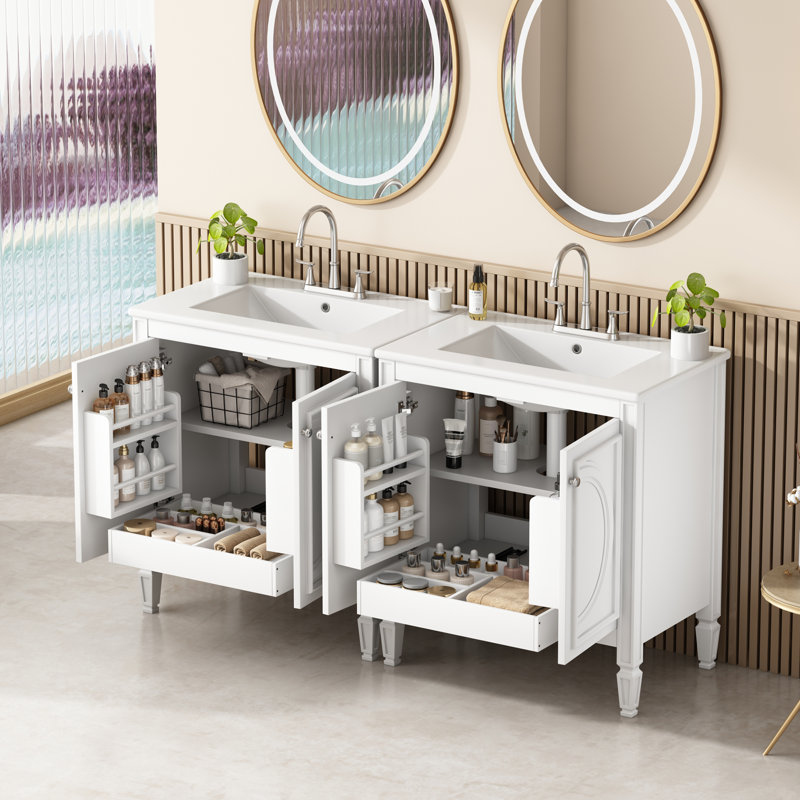 Ensemble de meuble-lavabo en bois massif Eshin, Blanc