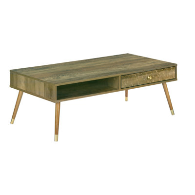 Table basse Table de salon, décor, cocktail, rectangulaire, rangement, salon, L 44 po, stratifié, pieds en bois, style Mid-Century