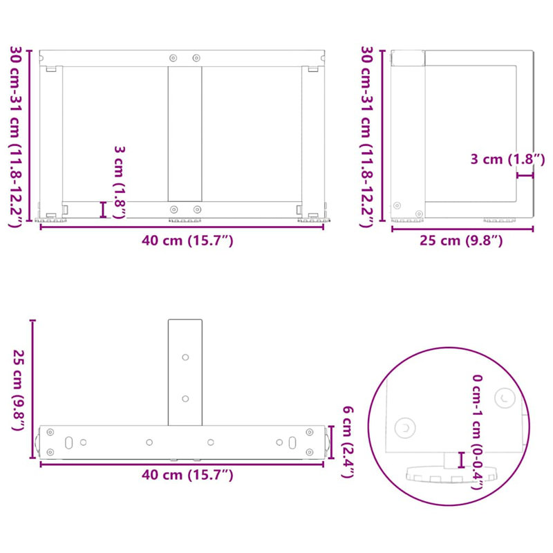 Table Leg, 31cm H x 40cm W x 25cm D