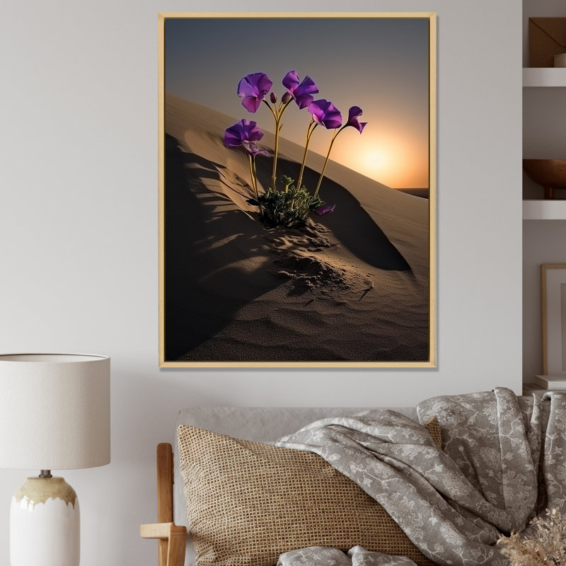 Violettes sur la plage sur toile, H 32 po x l 24 po x P 1 po, Cadre naturel flottant