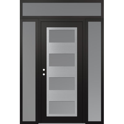C2 Panel Steel Black/White With 2 Sidelites And Transom Prehung Front Entry Door