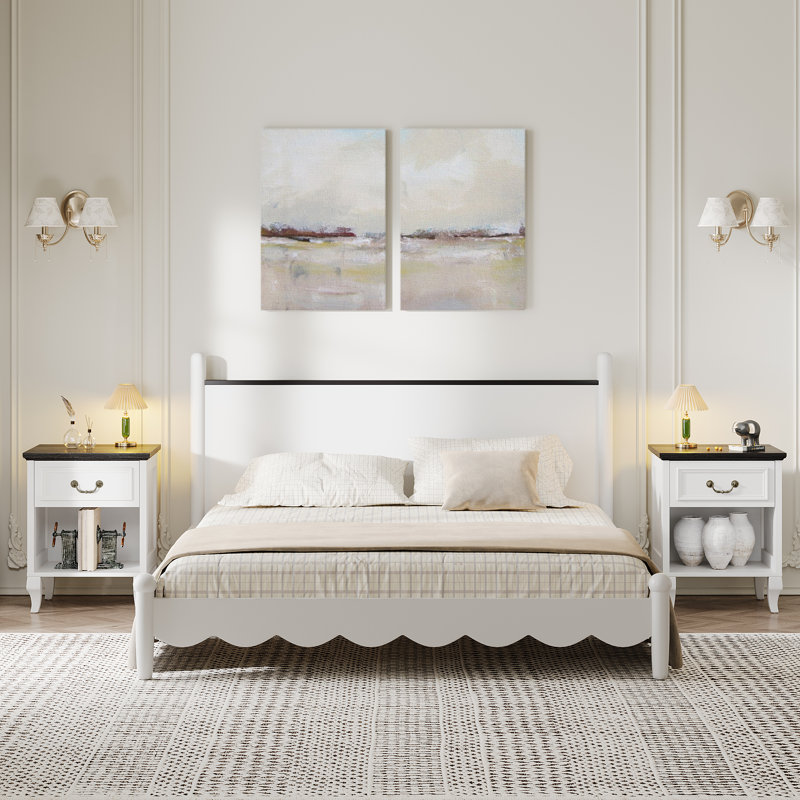 19"W Farmhouse Nightstand with Drawer and Open Shelf, Wood White End Table Living Room, Farmhouse Style Bedside Table for Bedroom for Kids, Adults