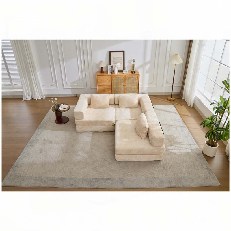 Canapé-lit Chenille, Beige, H 24,8 po x l 118 po x P 39 po