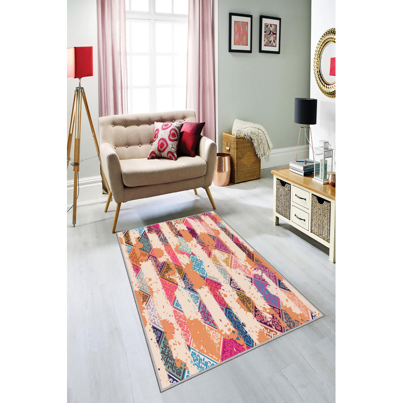 Stylish Woven Carpet (4.6 x 7.2 Feet), 100% Polyester, 0.4 in Pile Height | Antibacterial, Non-Slip Underside, Machine Washable | 3D Digital Print Design | Perfect for Living Room, Bedroom, & Dining Areas
