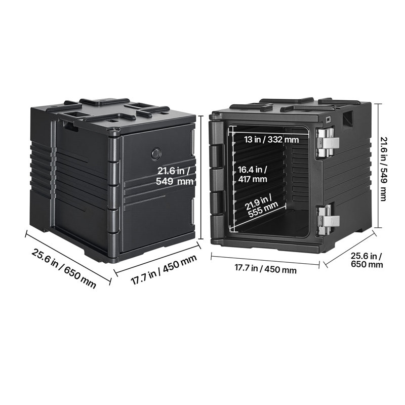 Boîte isotherme de transport pour plats alimentaires, 82 pintes (78 L), non électrique, avec roulettes et fermetures en acier inoxydable, contenant de transport empilable en PEBDL pour la restauration et les événements (noir)